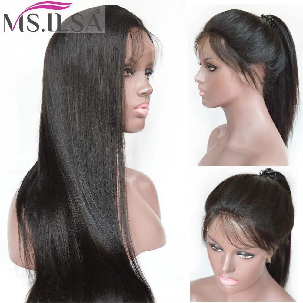 Full Lace Wig With Baby Hair Light Yaki Remy Human Hair Wigs For Black Women With Baby Hair Yaki straight Natural Color MS.ILSA