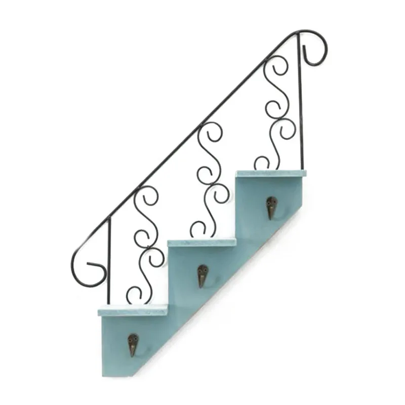 

JEYL Creative Wooden Rack Staircase Storage Retro Style Flower Shelf Bonsai Wall Mounted Display Bookshelf Ladder Racks Hooks