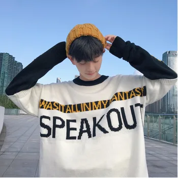 

Winter Sweater Men Warm Fashion Letter Print Loose O-neck Long-sleeved Knitting Pullover Man Casual High Quality Male Clothes