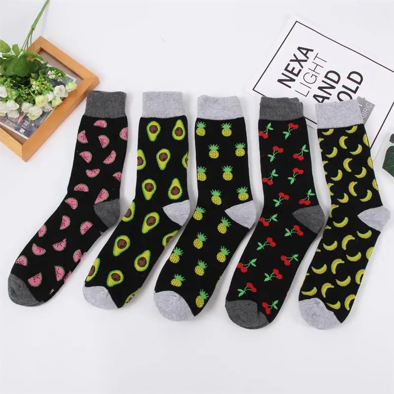 

PEONFLY Casual Cotton Men Dress Socks Fashion Colorful Banana Lemon Pineapple Cherry Funny Fruit Happy Long Socks Autumn Winter