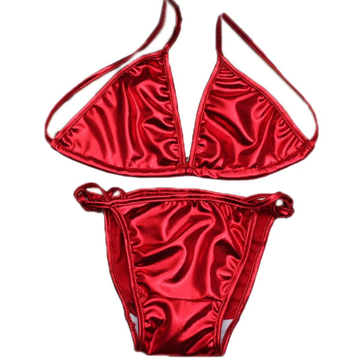 

Women's Sexy Shiny Babydoll Lingerie Bra + G-string Beachwear red