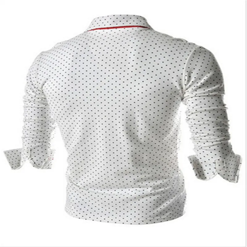 Новая весенняя модная мужская рубашка поло в горошек с длинным рукавом, Мужская Однотонная рубашка поло со стоячим воротником, размера плюс M-3XL