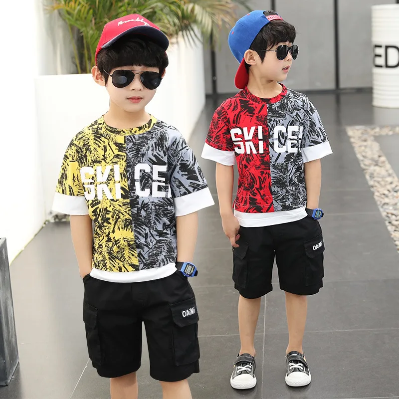 

Children's clothing 2019 new summer kids double color cotton short-sleeved round neck T-shirt + pants set 3-12 buy clothes