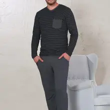 Siyah состав мужской шаблон хлопок и лайкра Пижамный костюм 7113