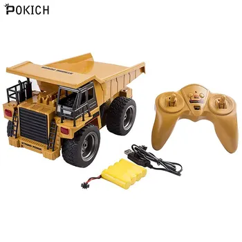 

Pokich 1:18 2.4G 6CH Electric Rc Remote Control Alloy Full Functional Dump Truck Toy for Kids with Lights Metal Die-Cast Front