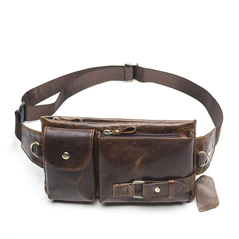 

Cowhide Genuine Leather Retro Waist Pouch Belt Sport Mobile Phone Men Women With Hidden Pochete Gym Bags Running Fanny Pack