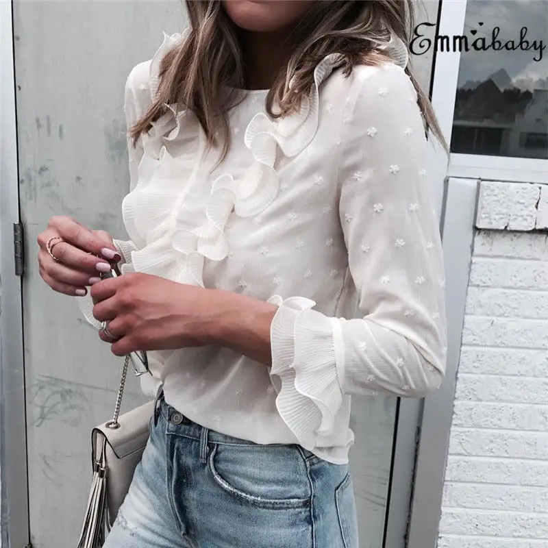 plus size white blouse with ruffles