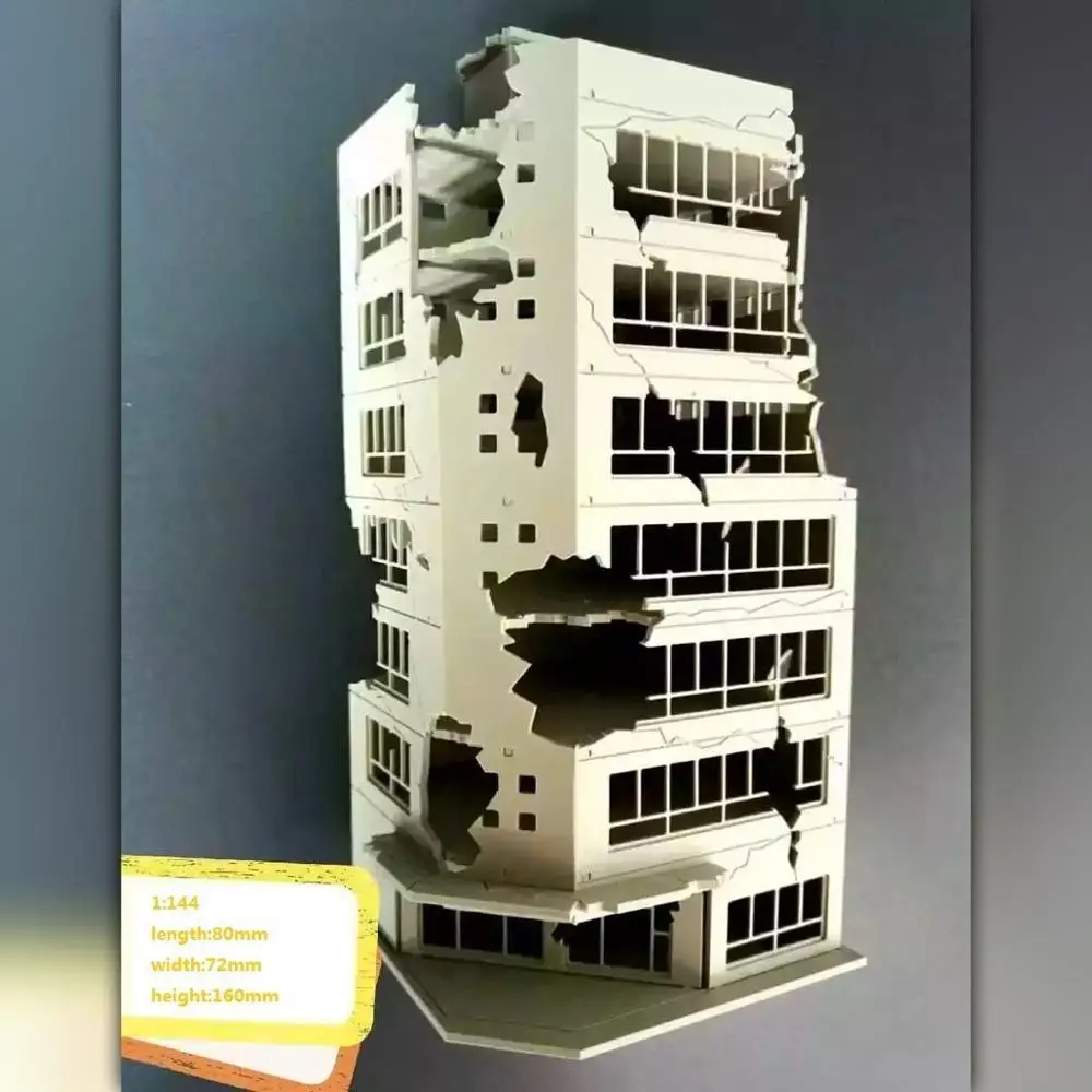 1/144 White Ruined Damage Building Modle after War Assembling Outland Model Giftin Model