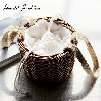 

Herald Fashion Women Straw Handbags Bohemia Summer Beach Bucket Bag Ladies Rattan Straw Bags Female Woven Travel Messenger Bag