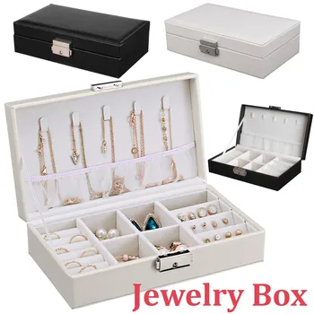 

Korean Style Fresh And Simple Girl Earrings Plate Jewelry Box Protable Leather Earrings Ring Multi-function Jewelry Storage Box