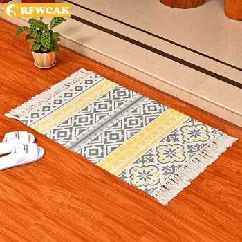 

RFWCAK Retro Carpet For Sofa Living Room Bedroom Rug Cotton Tassels 60x130cm Table Ruuner Bedspread Tapestry Home Decoration