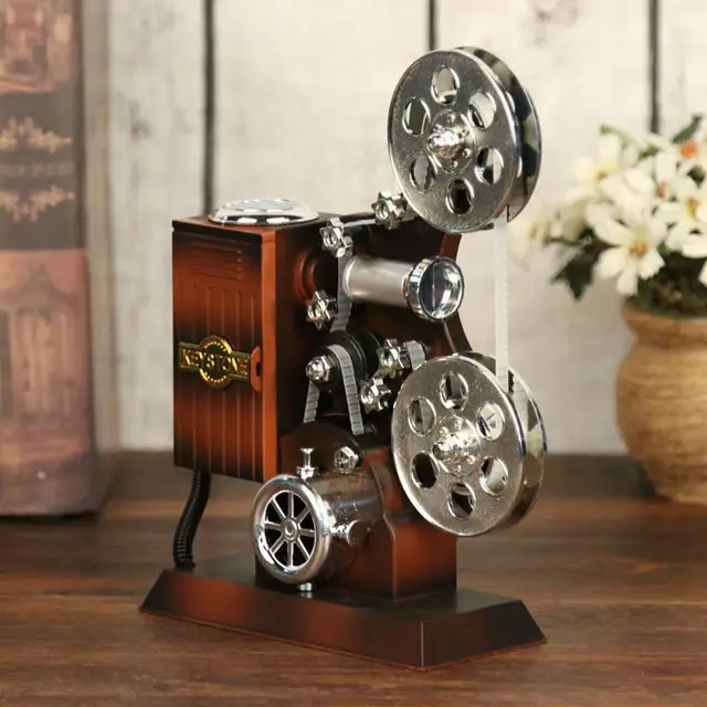 Retro Movie Film Projector Music Box Wood Metal Antique Musical Boxes