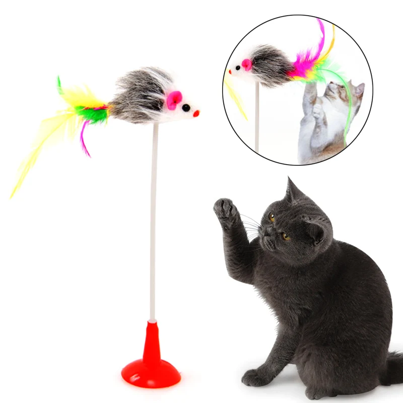 

Sucker Interactive Toy False Mouse Pet Toy Spring Plush Colorful Elastic Feather Funny Cat