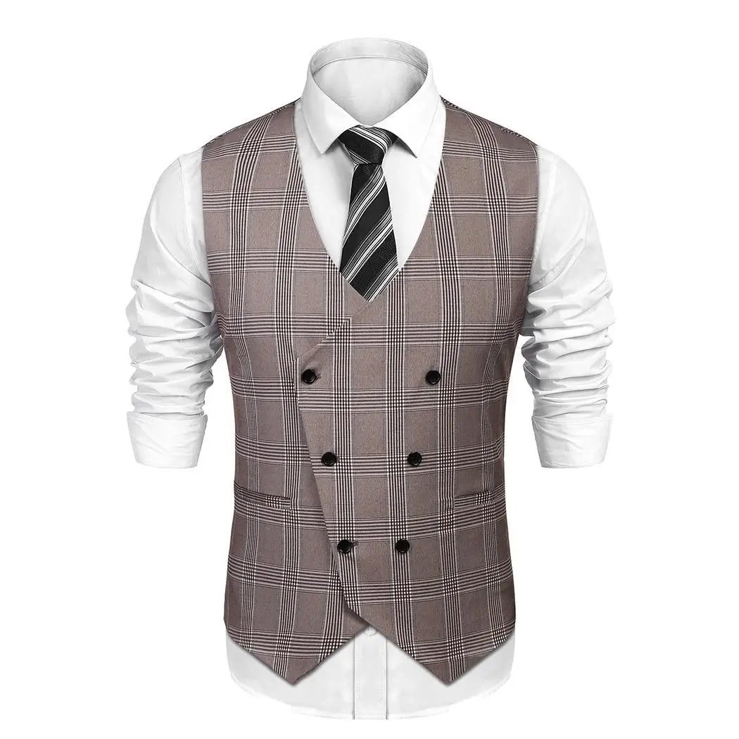 Men V Neck Sleeveless Double Breasted Adjustable Spring Autumn Winter Back Strap Vest Casual Business | Мужская одежда