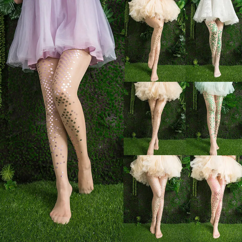 

2019 New Special Mermaid Kids Girl Elastic Printed Stockings Fish Scale Tights Transparent Pantyhose Skinny Tights