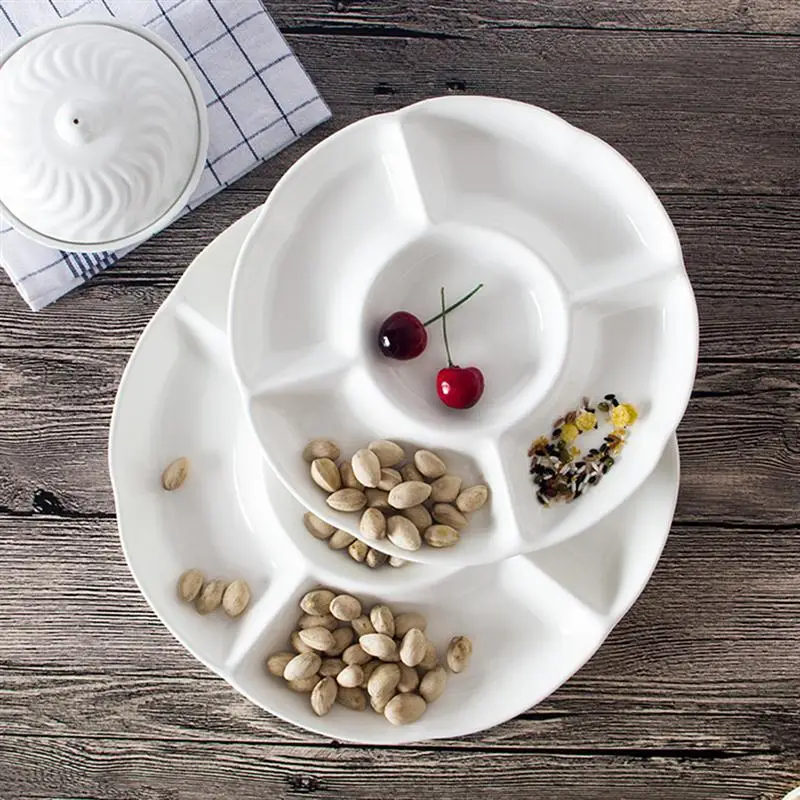 9 Inch 5-Compartment Melamine Dried Fruit Snack Plate Serving Platter for Nuts 9 Inch 5-Compartment Melamine Dried Fruit Snack Plate Serving Platter for Nuts