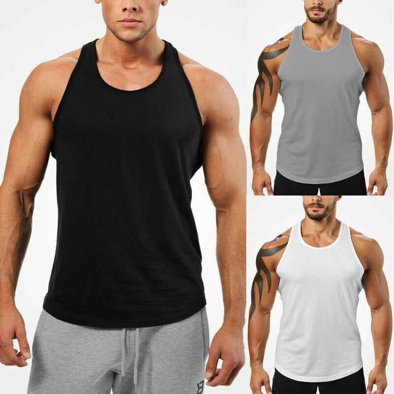 

Fashion Men Casual Solid Tanks Tee Summer Gym Muscle Bodybuilding Sleeveless Shirt Tank Top Man Singlet Fitness Sport Vest Tanks