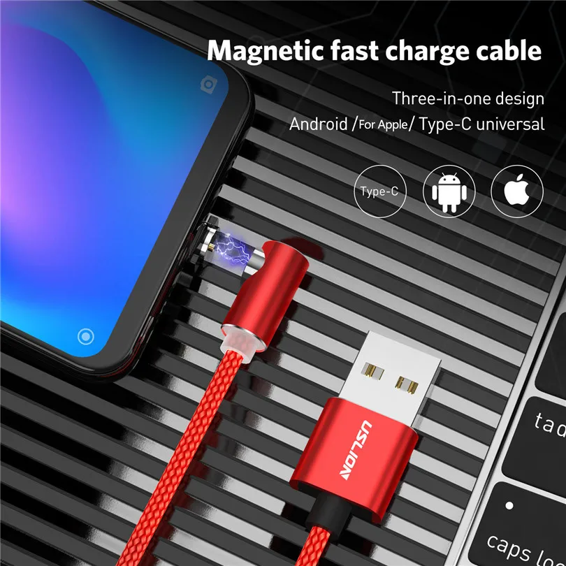 USLION 1 м Быстрая зарядка Магнитный кабель Micro USB для iPhone X samsung S10 Тип C зарядное устройство магнит Android USB C телефонный кабель Шнур