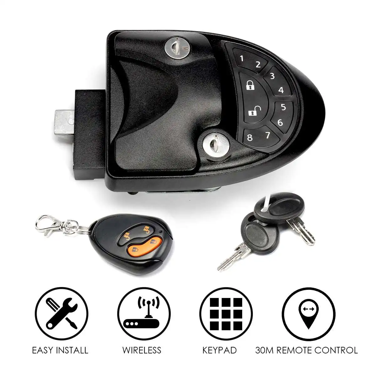 

Auto Vehicle Black Keyless Entry Door Lock Latch Handle Knob Deadbolt Trailer RV Freight Car Door Lock Theft Prevention Kit New
