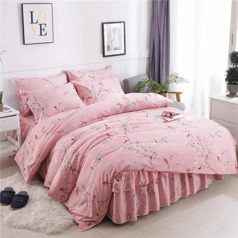 

150*180cm Printed Thickened Plant Cashmere Twill Sanding Double-Layer Queen Size Chandler Bed Skirt Bed Cover Pink Flower Series