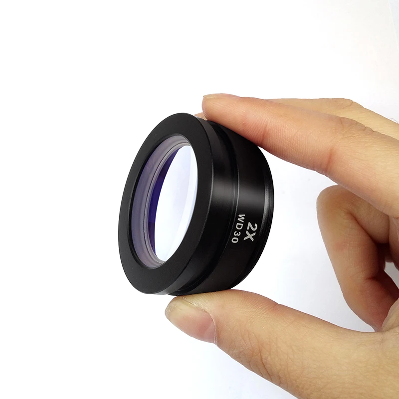 2X Barlow Auxiliary Objective Lens Optical Glass Lens for Stereo Microscope with Working Distance 30mm Mounting Thread M48x0.75