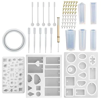 

62 Pcs DIY Bracelet Pendant Jewelry Casting Molds, Silicone Resin Jewelry Molds Set DIY Making Tool Crafting Pendant Earrings