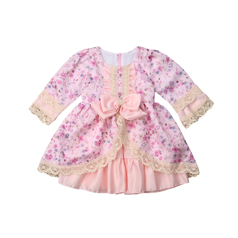 

Fashion Children Dresses Girls Floral Long Sleeve Lace Dress Princess Wedding Dress Kids Dresses For Girls Cotton Party Clothing