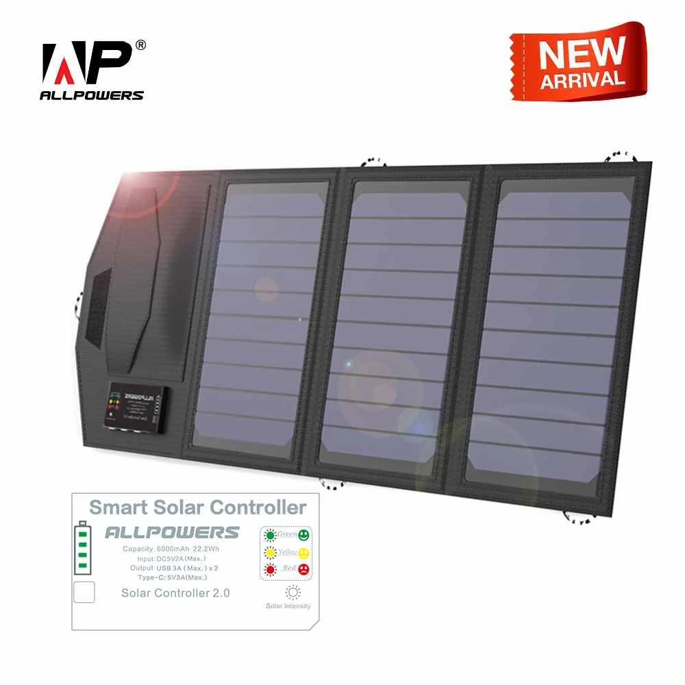 ALLPOWERS 5 V 15 W cargador de batería Solar portátil 6000 mAh Dual USB tipo-C de Panel Solar plegable al aire libre banco de energía Solar - 1