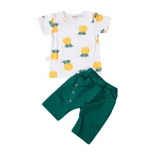 Комплект для маленьких мальчиков 1-4 лет, топы с принтом ананаса, футболка с короткими рукавами для мальчиков, однотонные желтые и зеленые шорты для мальчиков, комплект одежды для мальчиков