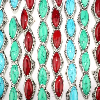 

50pcs/Lot Wholesale Jewelry Fashion Vintage Style Semi-precious Big Stone Mixed Size Rings Free Shipping