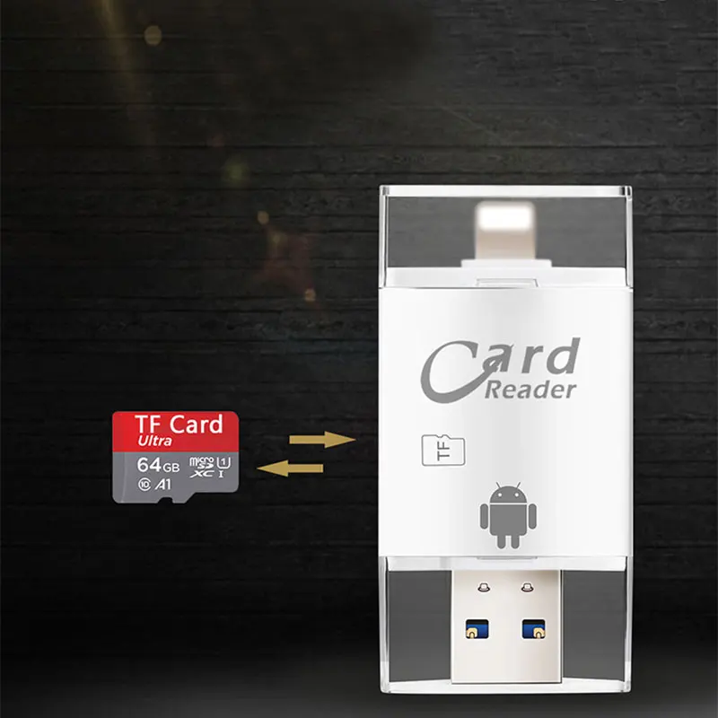 3 в 1 8 pin/Micro-USB/Usb 2,0 устройство для чтения карт памяти Sd Otg Micro-Sd/Sdxc/Sdhc Tf для Ios Iphone Android