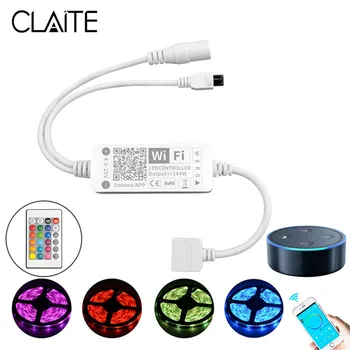 

CLAITE RGBW LED Strip Light Controller DC5-25V 144W 5Pin Smart APP WiFi Controller with 24Keys Work With Alexa Google Assistant