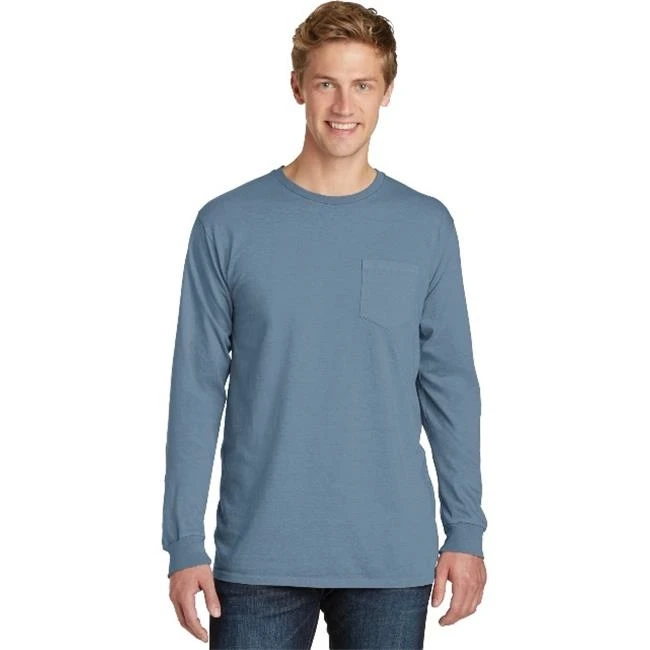 Port &amp Co PC099LSP Pigment-Dyed Long Sleeve Pocket Tee Denim Blue - 4XL |