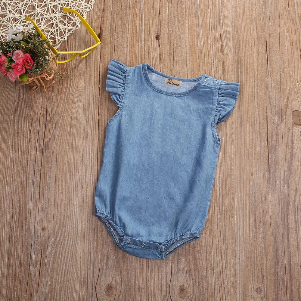 Summer 2018 Newborn Infant Baby Girls Denim Romper Lotus sleeve Jumpsuit Clothes Playsuit Outfit