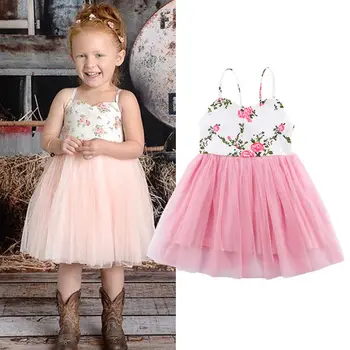

Hot Kids Baby Girl Floral Lace Princess Dress Tulle Pageant Party Formal Dress Sundress 2019 New Fashion