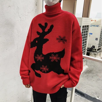 

Winter New High Collar Sweater Men Warm Cartoon Embroidery Casual Loose Long Sleeve Pullover Man Fashion Male Clothes M-2XL