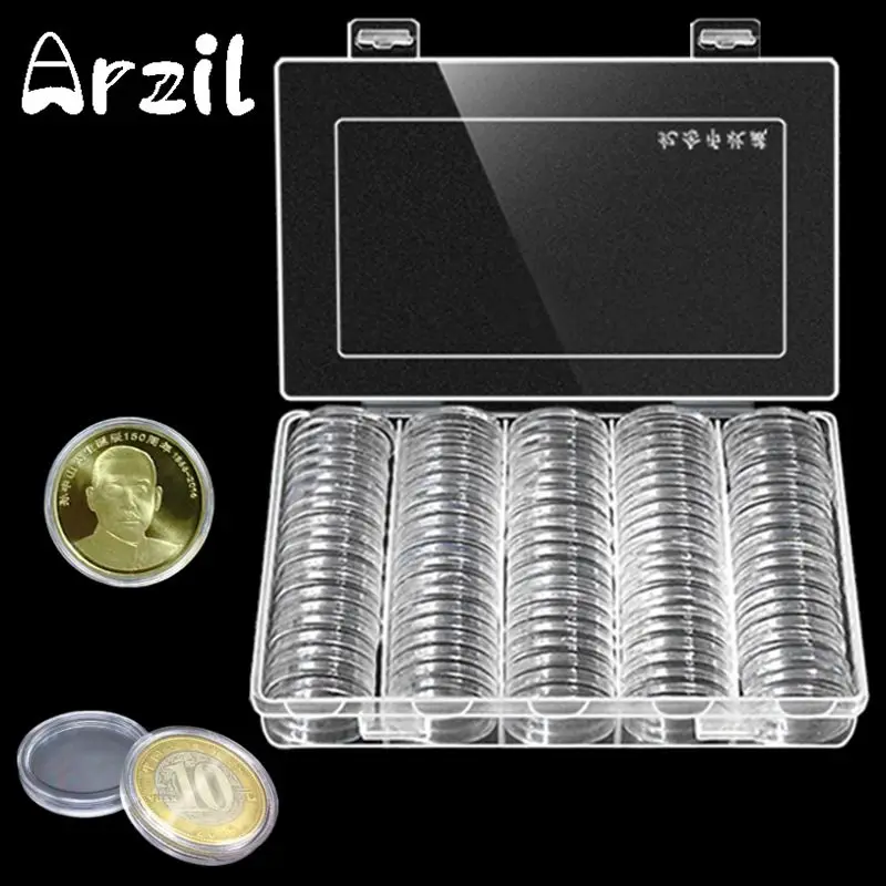 

100Pcs/Box Coin Box Clear 30mm Round Boxed Coin Holder Plastic Storage Capsules Display Cases Organizer Collectibles Gifts