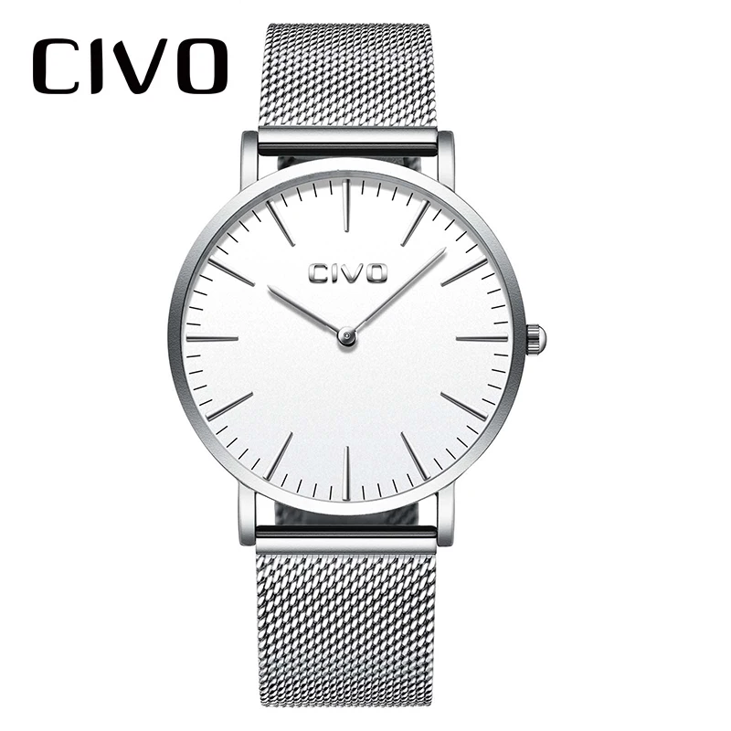

CIVO Luxury Fashion Watches Waterproof Steel Mesh Strap Quartz Watches Mens Simple Slim 6 MM Sliver Wrist Watch For Student
