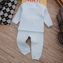 Осень зима с длинными рукавами детские хлопковые топы и брюки нижнее белье пижамы детская одежда Высокая талия защитное нижнее белье