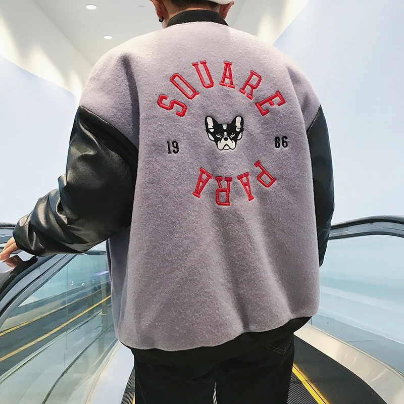 

2018 Harbor wind Man Sleeve Loose Winter Cotton-padded Clothes Cashmere thickened Splicing color collision printing casual coat