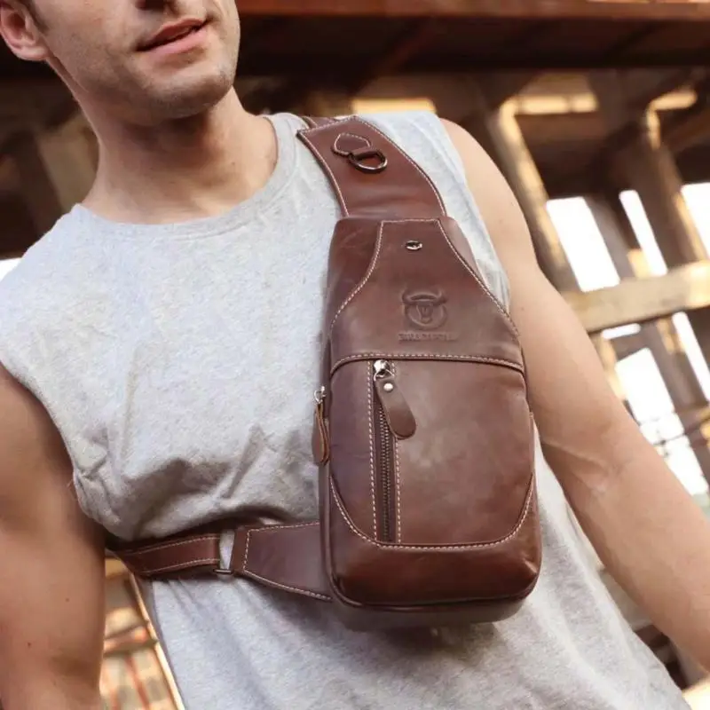 

Vintage Men Chest Pack Male Shoulder Bags Cow Genius Leather Crossbody Messenger Bag Multifunction Travel Bag