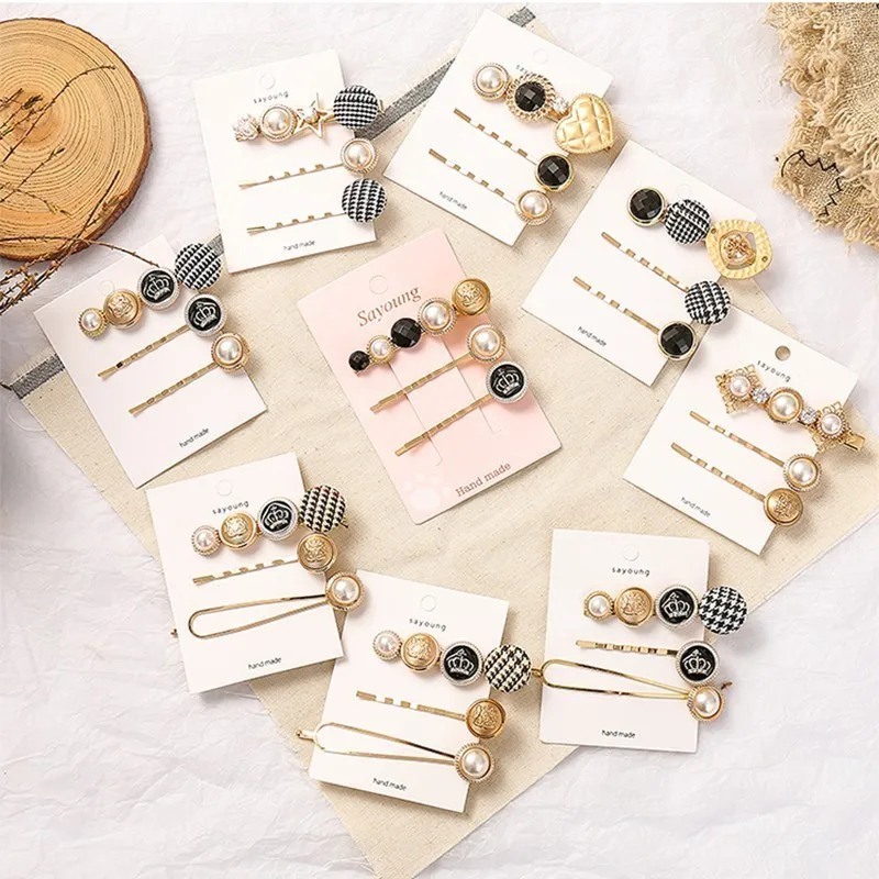 

3Pcs/Set Pearl Hair Clips Gird Women Barrettes Set Korean Bobby Pins Hairgrip 2019 Headwear For Girls Accessories Dropship New