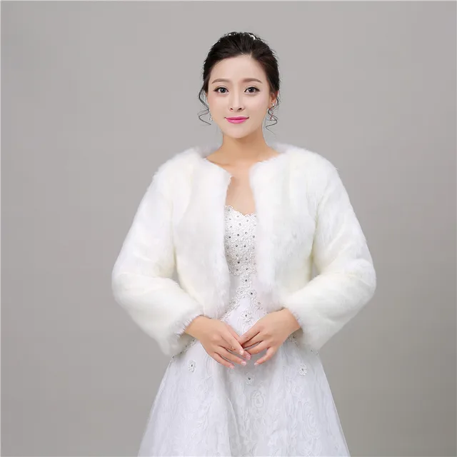 Disc Wholesale New Autumn Sleeve Faux Fur Wedding Wrap Bolero Jackets Bridal Coat Cape Cloak Shawls Scarves