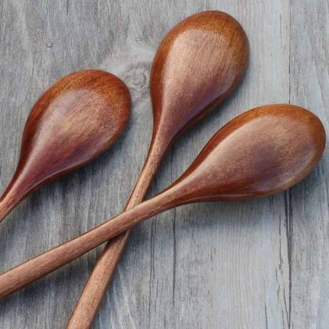 Wooden Spoon, 6 Pieces Wood Soup Spoons for Eating Mixing Stirring Cooking, Long Handle Spoon with Japanese Style Kitchen Utensi 5