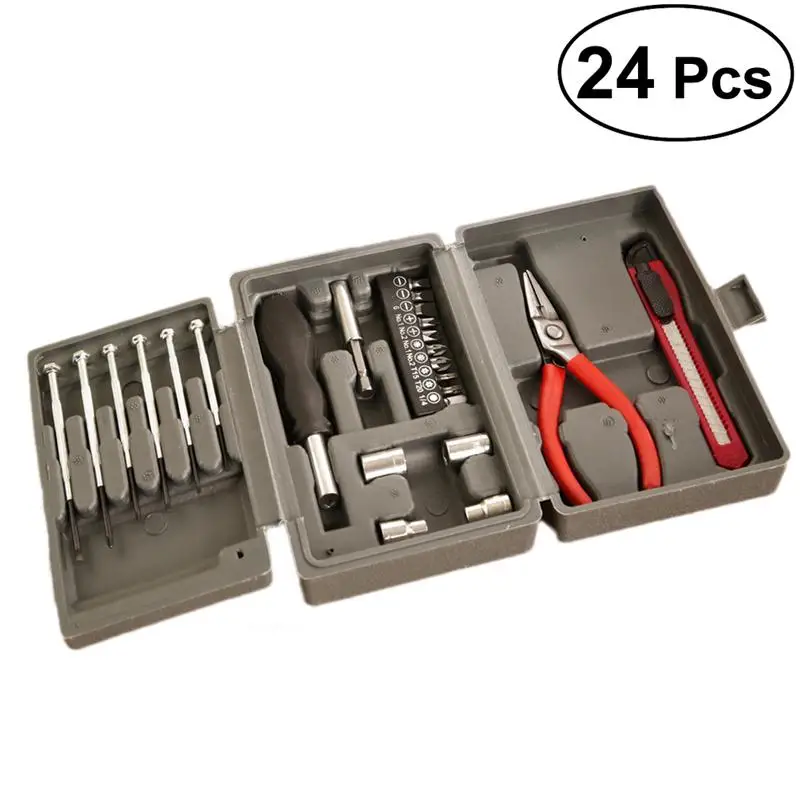 

24pcs/Set Screwdriver Multi-Functional Set Repairing Tools With Hex Allen Wrench, Manual Saw, Pincer Pliers And Case (Grey)