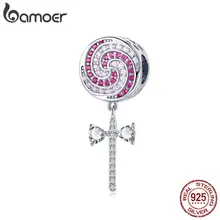 BAMOER, 925 пробы, серебро, розовый циркон, милый леденец, подвеска "Конфета", подвески, подходят для женщин, браслеты, сделай сам, ювелирное изделие SCC1136
