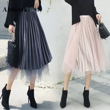 Осень Зима Реверсивный Высокая талия газовая юбка бархатная Женская плюшевая плиссированная юбка Mujer Moda