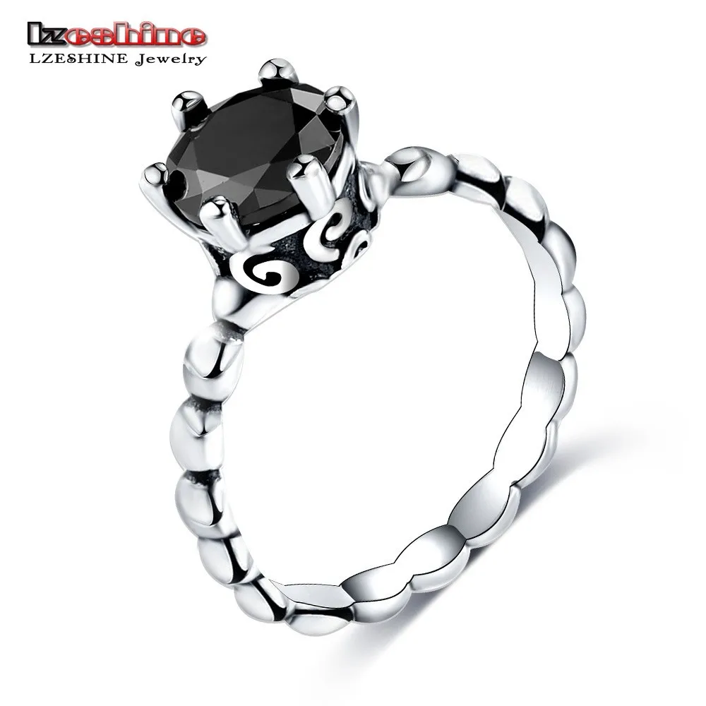 

LZESHINE Hot Brand Black CZ Rings For Women Punk Wedding Bands Fashion Women Rings Silver Jewelry Gift