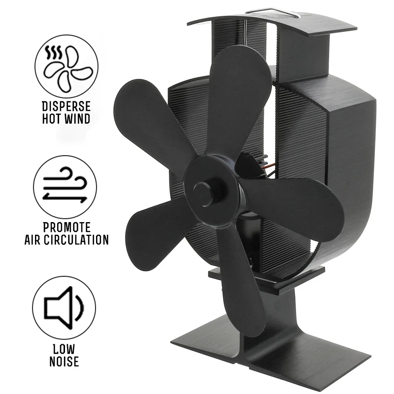 5 лопастей Домашний Вентилятор для печи, работающий от тепловой энергии бревенчатая деревянная горелка Ecofan тихий черный вентилятор для камина эффективный тепловой Эко Плита Верхний вентилятор