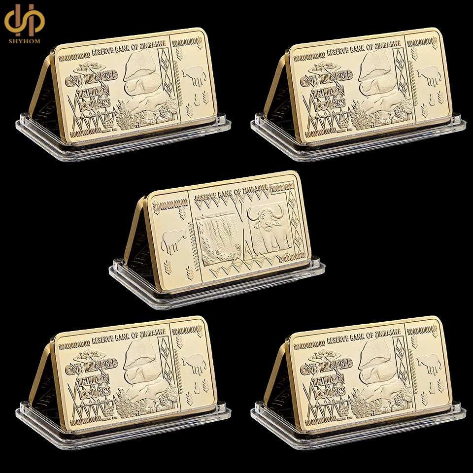 

5PCS Zimbabwe $ 100 Trillion Dollar Gold /Silver Bullion Bar Reserve Bank of Zimbabwe Coin Collection